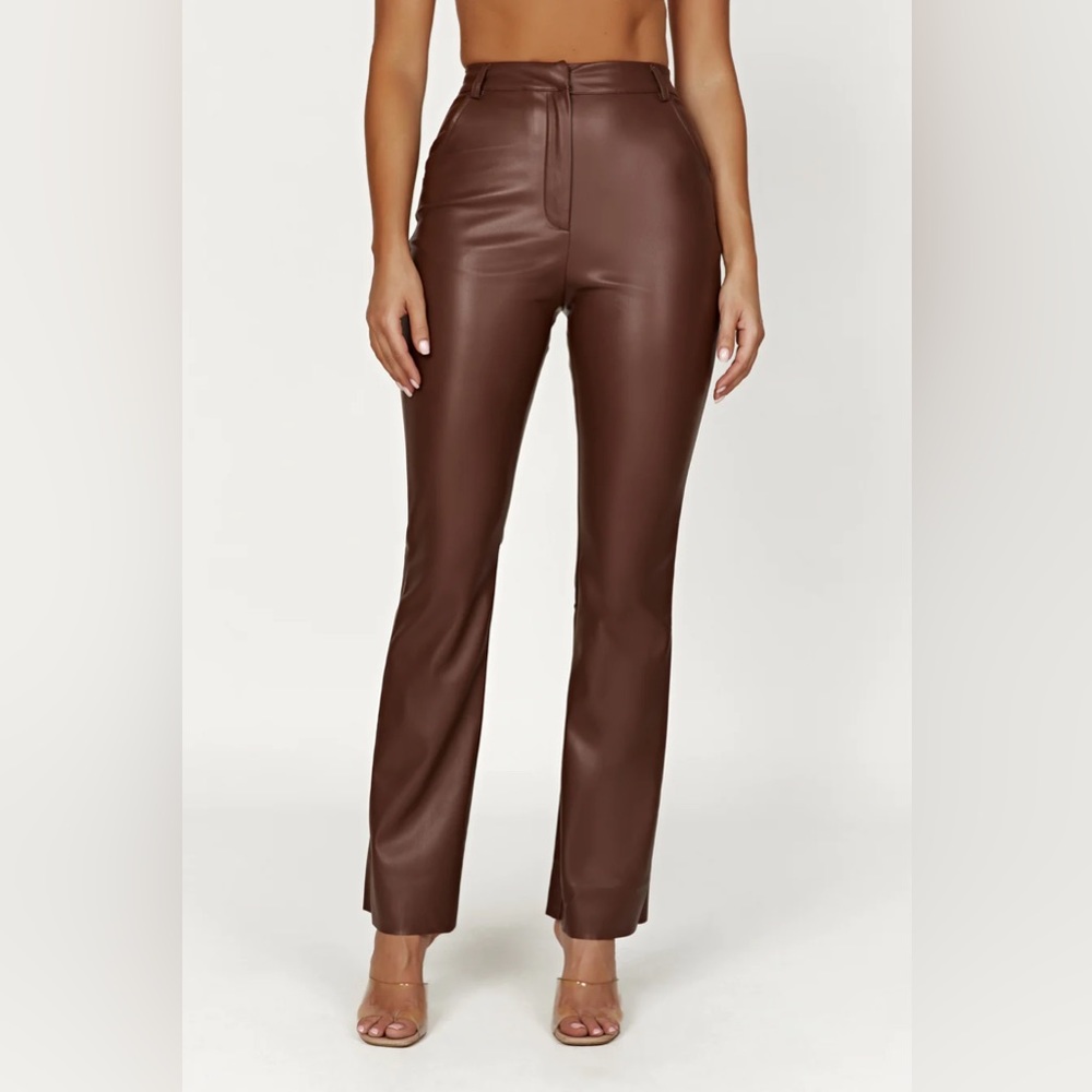 Meshki Straight Leg Faux Leather Pants - Chocolate